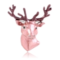 Pink and brown enamel deer head brooch with black gemstone eyes on white background - White K Coffee