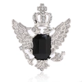Antike silberne Doppeladler-Kronenbrosche mit schwarzem Edelstein und Strasssteinen - Silber Schwarz