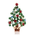 Elegant Christmas tree brooch with green beads and colorful rhinestones on gold base - KC Gold Multicolor