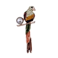 Squisita spilla a pappagallo con strass scintillanti e perla su montatura in metallo dorato - Oro KC Multicolore