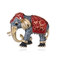 Dettaglio spilla a elefante con motivo floreale rosso e brillanti cristalli bianchi - Oro Rosso