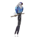 Exquisite blue crystal parrot brooch with enamel wings and a white pearl on a branch - Royal Blue