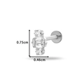 Titanium labret stud featuring three stacked clear white crystals in a silver finish - Vertical Triple Gem Style (545-7#Silver)
