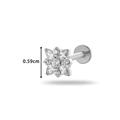 Titanium flower stud earring with clear zircon petals in silver finish 0.59cm - Central Round Radiant Style (545-8#Silver)