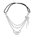 Sparkling multi-layer rhinestone headband with crystal bow and fringe for bridal hair - White K Silver