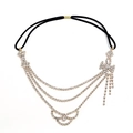 Elegante cerchietto a catena dorata multistrato con fiocco di strass per acconciatura sposa - Oro