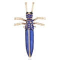 Detail van een koningsblauwe emaille sprinkhaan broche met blauwe strass steentjes - Saffierblauw