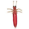 Exquise gouden legering sprinkhaan broche met levendig rood email en fonkelende steentjes - Rood