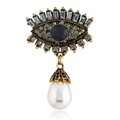 Macro di spilla a forma di occhio con finitura oro vintage, strass e perla a goccia - Nero Oro KC Antico