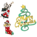Lot de 3 broches de Noël avec ange en strass, chaussette rouge et sapin décoratif - Or KC Antique