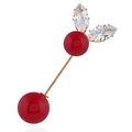 Elegant cherry shaped brooch pin with red spheres and sparkling crystal leaf accents - KC Gold Red