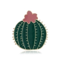 Creative dark green cactus enamel brooch with pink flower and gold-toned metal finish - Single Dark Green Cactus
