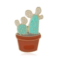 Creative enamel cactus plant pot brooch in mint green and brown with golden plating - Double Cactus Potted