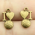 Ciondoli sportivi I Love Volleyball in lega di zinco bronzo per creazione gioielli fai da te - Bronzo Antico
