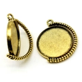 Antique gold rotating circular double-sided pendant base with decorative bead texture - 20mm / Antique Gold