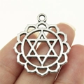 Handheld 30mm antique silver chakra pendant featuring a Star of David and lotus border - 31x26mm Style