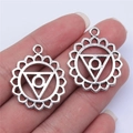 Pair of vintage silver 30mm mandala chakra pendants with geometric hollow design - 30x26mm Style