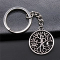 Vintage zilveren levensboom sleutelhanger met zon en maan op een zwarte achtergrond - Antiek Zilver (P-K1417-B13480_W16-H43-P02)