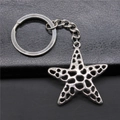 Starfish pendant keychain with hollow design in antique silver finish for gift use - Antique Silver