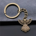 Portachiavi angelo in bronzo vintage con ali a rilievo e finitura antica su pelle - Bronzo Antico