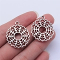 Pair of 30mm vintage silver hollow heart chakra mandala pendants for DIY jewelry - 30x26mm Hollow Mandala