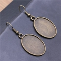 Antique bronze oval drop earring settings for DIY jewelry making and gemstone inlay - 18x25mm / Antique Bronze