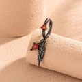 Black feather hoop earrings with red rhombic zircons in a gothic aesthetic design - Black Feather (Single Piece) (A463-2#) / Black