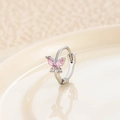 Exquisite silberne Schmetterling-Creolen mit rosa und weißen Zirkonia-Steinen auf Keramik - Silber Rosa (Einzeln)