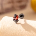 Gothic black snake earring with red heart zircon and screw back flat post - A215-10#Black Red (Stainless Steel Outer Spiral)