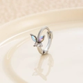 Silver-finished butterfly hoop earrings with colorful opal wings and cubic zirconia - Silver Aurora (Single)