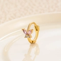 Elegant gold butterfly huggie earrings with pink and clear zirconia crystals - Gold Pink