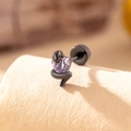 Gothic black matte snake stud earring with a purple heart-shaped zircon gemstone - A215-12#Black Purple (Stainless Steel Outer Spiral)