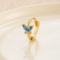 Elegant gold butterfly hoop earring featuring blue and white zircon stones in detail - Gold Blue (Single)
