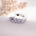 Silver earring with five round purple zircons in a semi-circular hoop design - Blue Purple (Single)