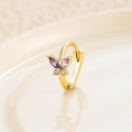 Golden butterfly hoop earring with purple marquise stones and clear crystals - Gold Purple