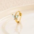 Golden butterfly earring with iridescent blue-green opal wings and white rhinestones - Gold Aurora (Single)