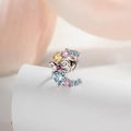 Bow crescent ear stud with blue heart zircon and colorful gems on a silver metal base - Stainless Steel External Spiral / Blue Pink Moon