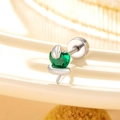Silver snake stud earring with green heart-shaped zircon and flat screw back - A215-7#Green (Stainless Steel Outer Spiral)