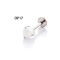 Orecchino a perno in titanio con opale bianco rotondo a tre punte modello OP17 - 1.2mm x 6mm / Bianco (A195-3#OP17)