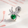 Silberner Spinnen-Ohrstecker mit grünem Edelstein und flachem Schraubverschluss - Grüner Stil (Edelstahl Außenschraube)