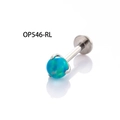 Piercing in titanio con pietra d'opale blu e base piatta argentata per il labbro - 1.2mm x 6mm / Teal (A195-4#OP546)