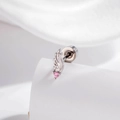 Silver angel wing cartilage piercing stud with a round pink zircon gemstone - Silver Pink Right (Stainless Steel Spiral)