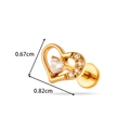 Labret de corazón dorado con incrustaciones de cristal para piercings de oreja y labio - Estilo Corazón (2613-6#Gold)