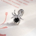 Silberner Spinne-Knorpelstecker mit schwarzer Perle und flachem Schraubverschluss-Ball - Schwarzer Stil (Edelstahl Außenschraube)