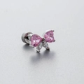 Pink heart zircon butterfly stud earring in silver stainless steel with screw back - Pink Heart Bow Style (A19-3#) / Single Piece