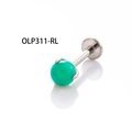 F136 titanium labret piercing stud with a polished green opal bead in 4-prong setting - Cloudy Green (A195-8#OLP311)