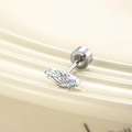 Silver angel wing cartilage stud earring with a light blue zircon and screw back closure - Silver Blue Stone Left (Single)