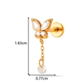 Piercing labret mariposa dorada con circonitas y detalle de cadena colgante - Estilo Mariposa con Cadena (2613-9#Gold)