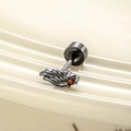 Gothic gun black wing ear stud with a striking red round gemstone and screw back - Black Red Stone Left (Single)