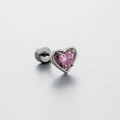 Pink heart-shaped zircon stud earring with silver titanium steel screw back base - Pink Heart Zircon Style (A19-4#) / Single Piece